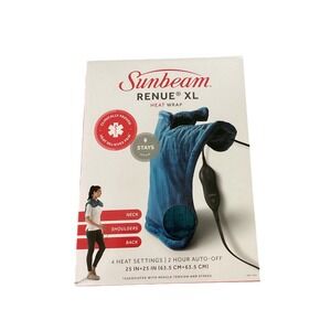 Sunbeam Renue XL Heat Wrap Neck Shoulder Back Heating Pad 4 Settings Blue
